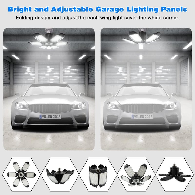 POLARPRA LED Garage Light - 160W LED Garage Ceiling Lights 16000LM Super Bright Garage Lighting with 6 Deformable Panels E26/E27 Screw in Led Shop Lights for Basement Workshop Warehouse Attic - Image 3